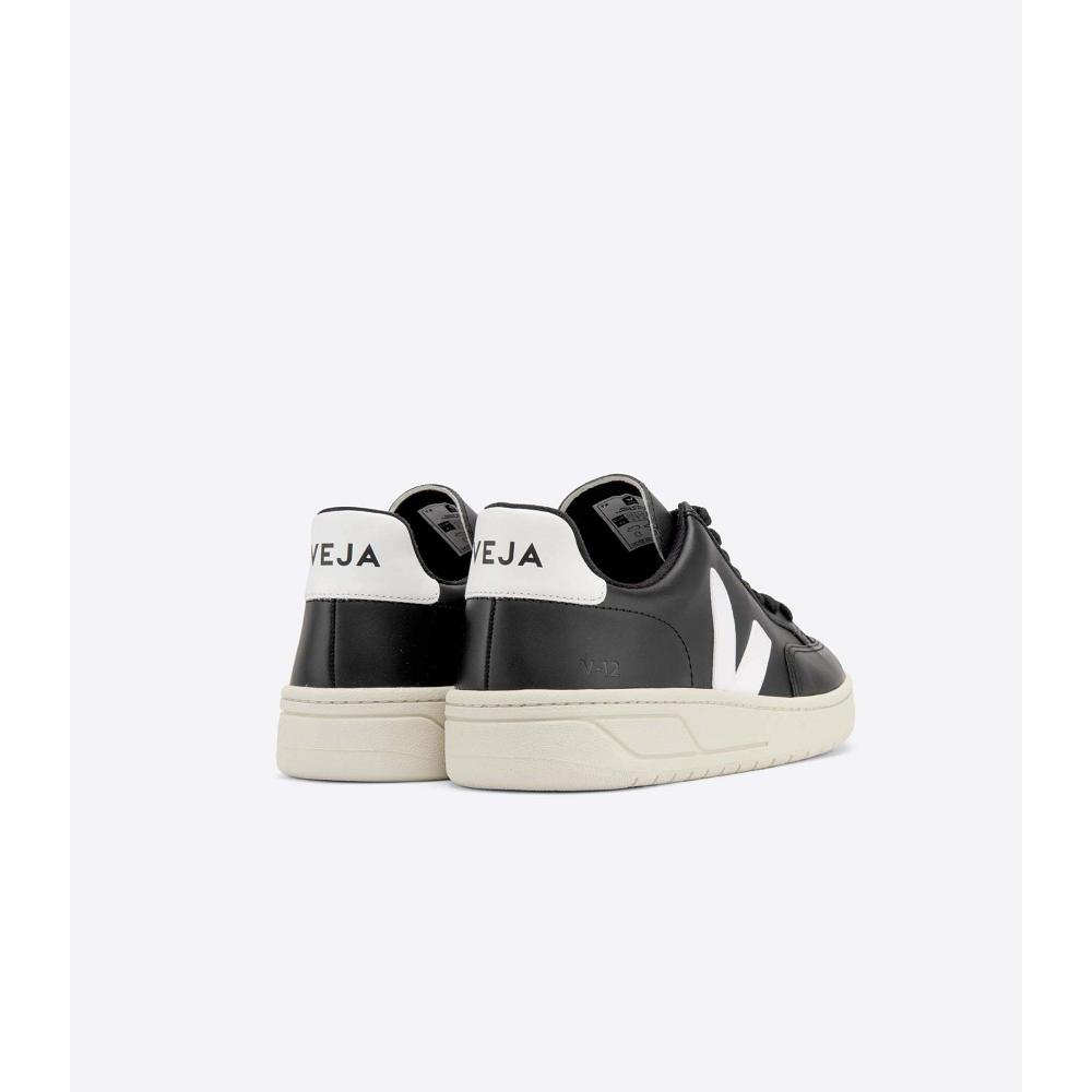 Veja V-12 LEATHER Women's Sneakers Black/White | CA 666VRW